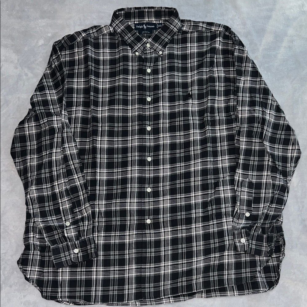 Polo Ralph Lauren Men's Black and White Plaid Shirt